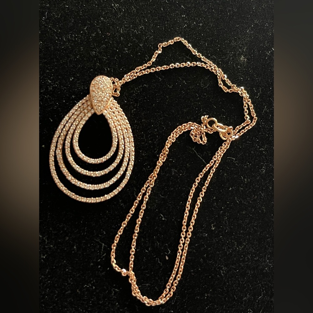 14KT ROSE GOLD DIAMOND PENDANT  NECKLACE - Picture 4 of 10